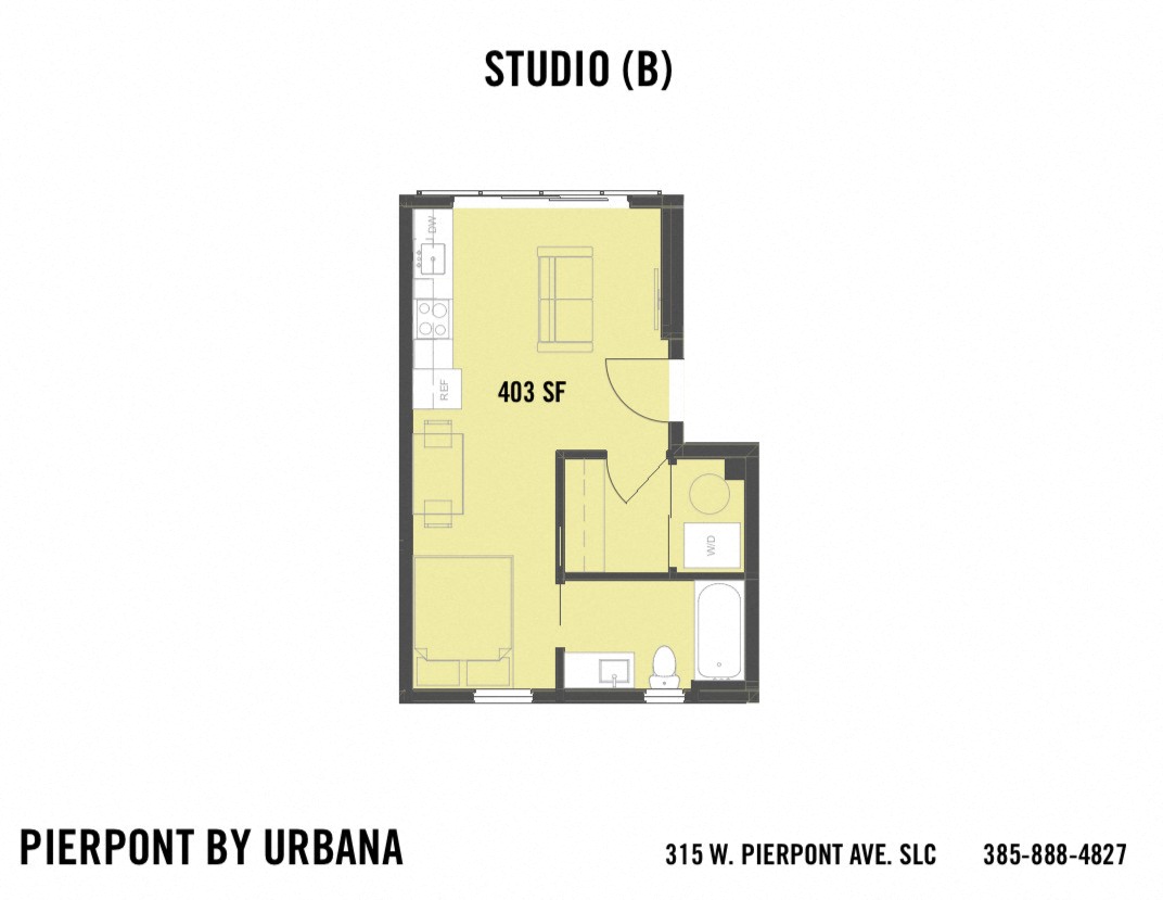 Floor plan for studio, 1 bath, 403 sqft
